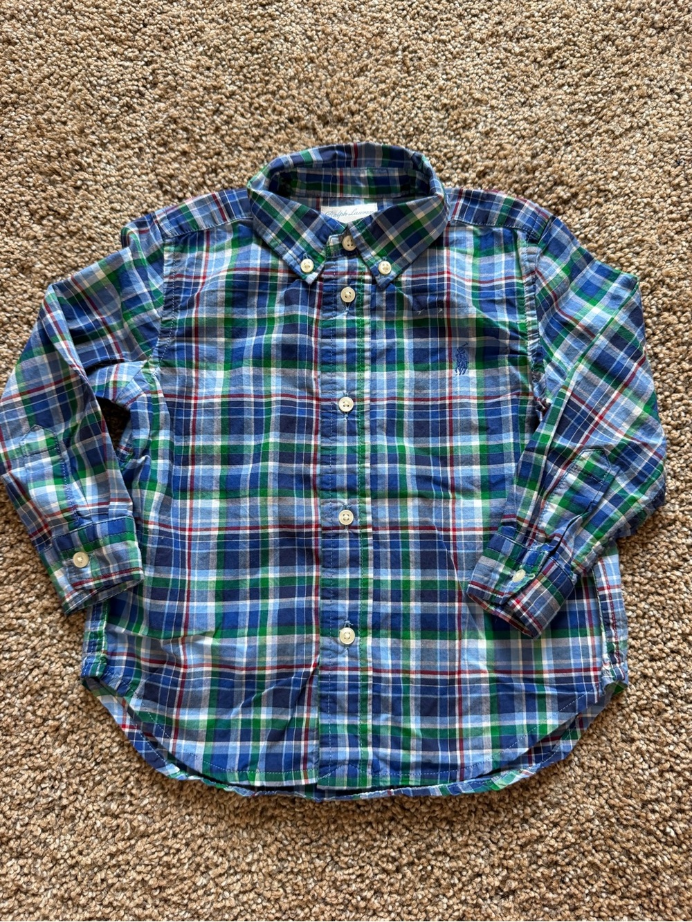 POLO RALPH LAUREN Royal Blue & Bright Green Plaid Button Front Long Sleeve